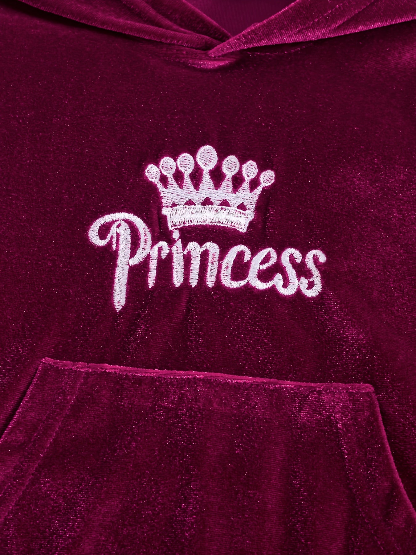 Girls' Long Pants Set, Burgundy Hooded Sweatshirt & Sweatpants, New Autumn Winter Warm Pullover Top, Fabric Two-Piece Set, Princess English Letter Embroidery with Pockets, Festive Holiday Outfit for Baby Girls, Perfect for Ou