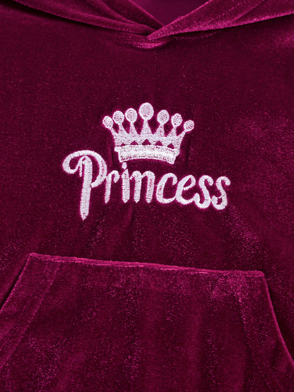 Girls' Long Pants Set, Burgundy Hooded Sweatshirt & Sweatpants, New Autumn Winter Warm Pullover Top, Fabric Two-Piece Set, Princess English Letter Embroidery with Pockets, Festive Holiday Outfit for Baby Girls, Perfect for Ou