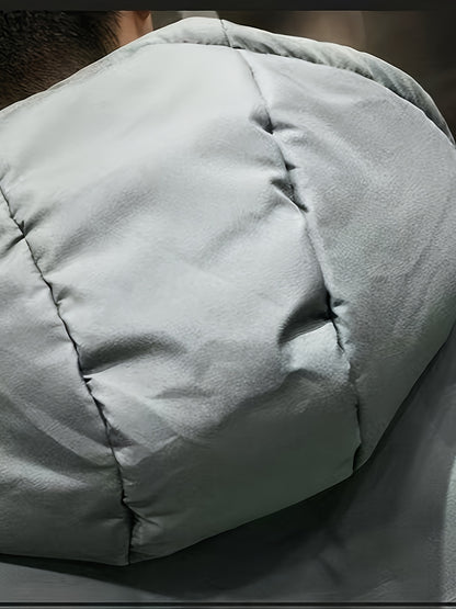 Men's Winter Windproof Jacket Thickened Insulated College Style Hooded Coat with Zipper Front, Pockets & Machine Washable - Solid Color for Hiking & Outdoor Activities