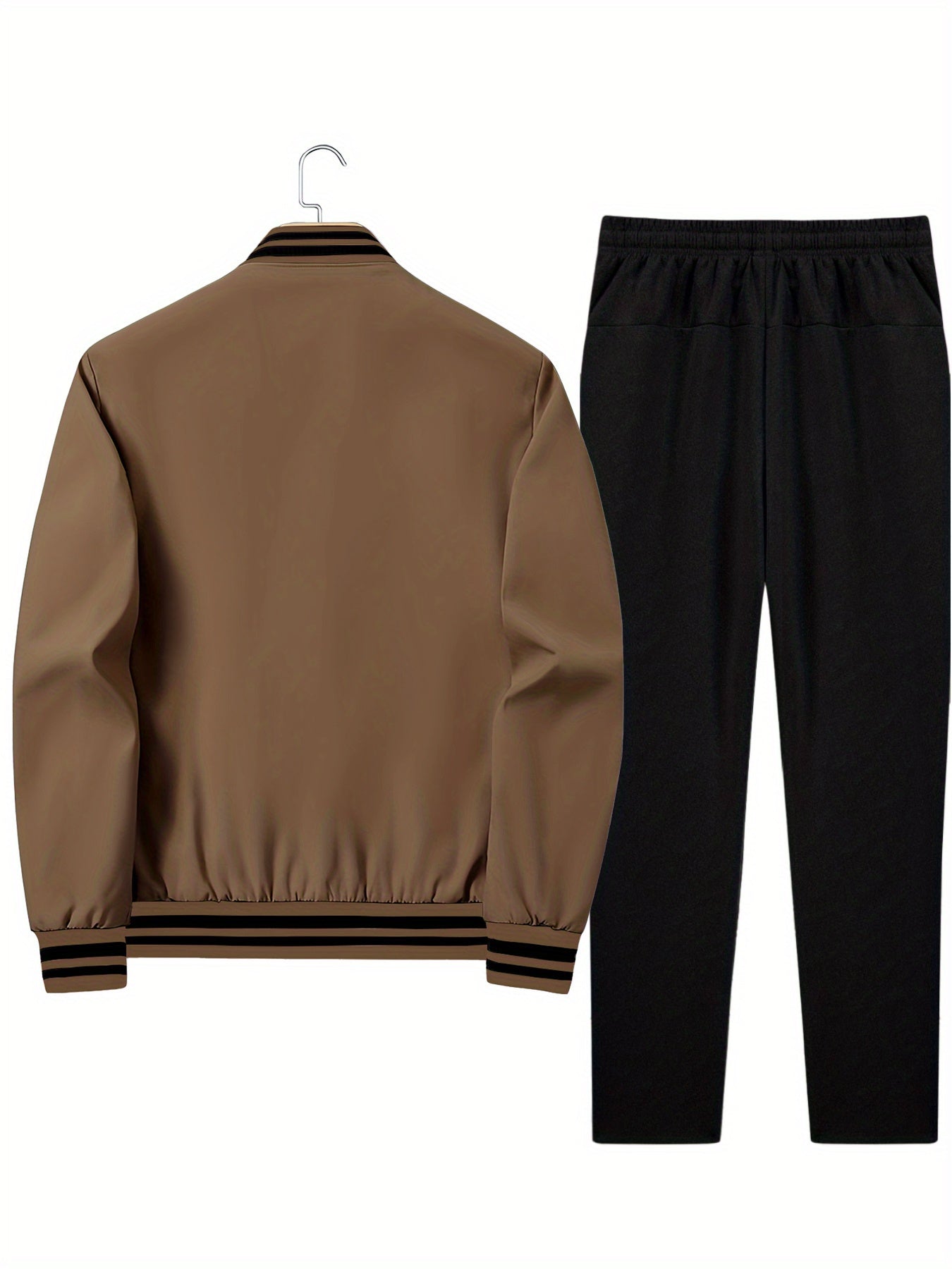 Men's Casual Sportswear Set with Brown Geometric Jacket & Pants