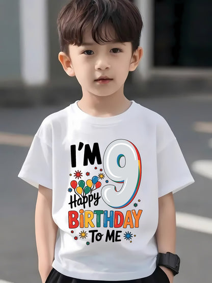 Casual Boys' Cotton Happy Birthday T-Shirt, Short Sleeve Summer Top