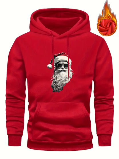Men'S Heavyweight Hooded Sweatshirt with Santa Claus & Santa Hat Print - Thick Winter Pullover, Long Sleeve Hooded Sweater for Christmas, Halloween, New Year'S - Cozy Cold Weather Clothing For Men, Couples, Family - Ideal Hol