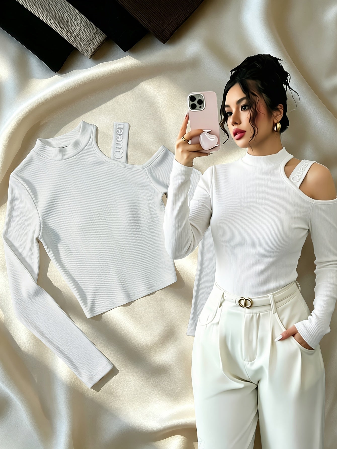 Women’s Fitted Off-Shoulder Top with Embroidered Shoulder Straps