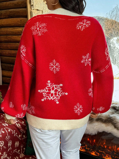 QD0915240 Women's Christmas Snowflake Lazy Loose Top, Casual Elegant Vacation Style, Autumn and Winter