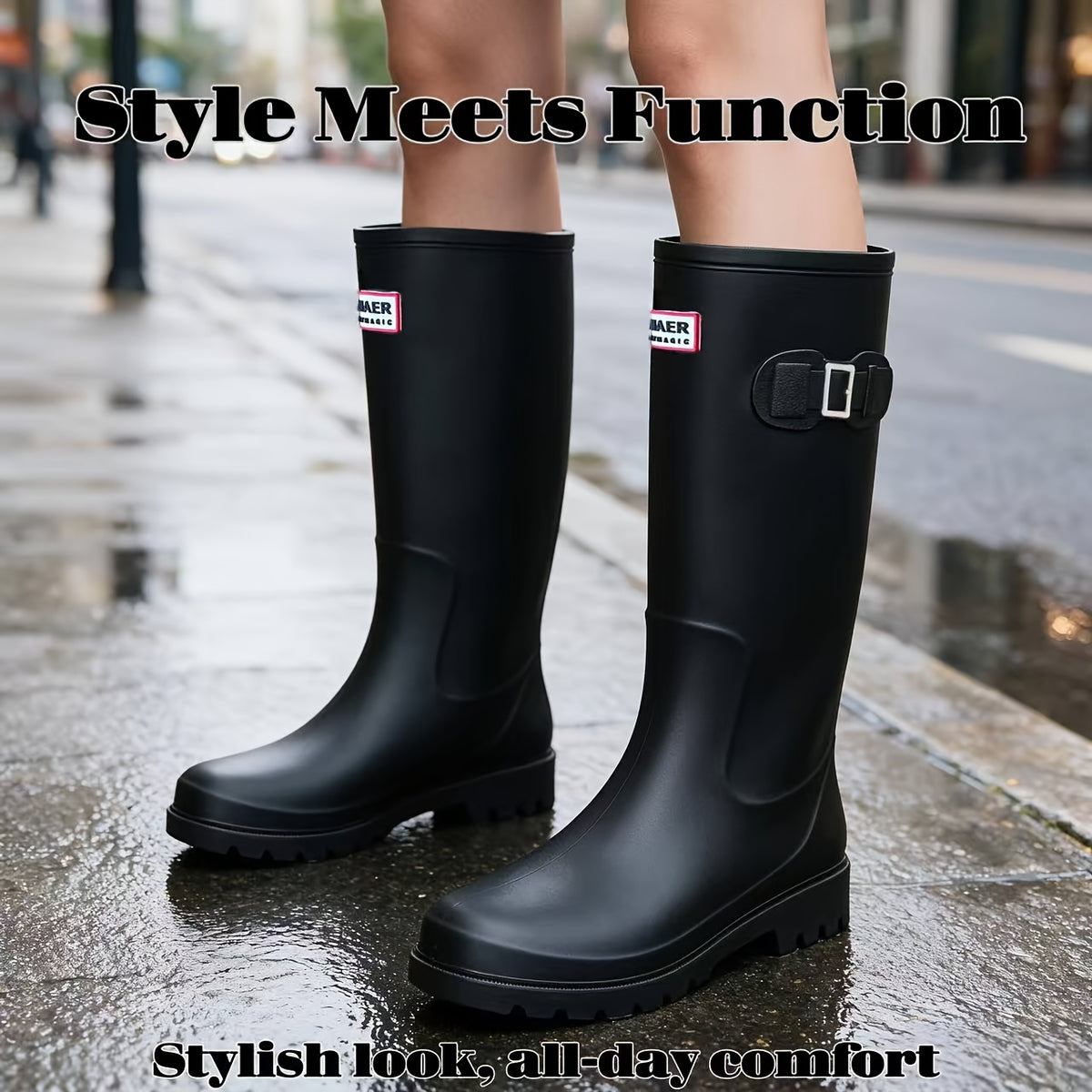 Unisex High-Top Rubber Rain Boots Lightweight Slip-Resistant