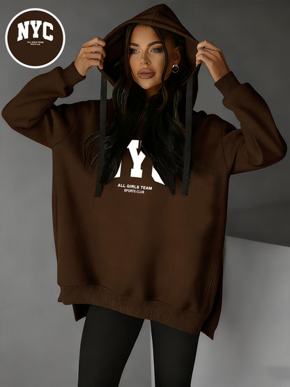 Women’s Casual Hooded Hoodie with Side Slits for Fall & Winter
