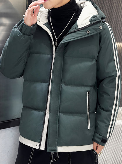 Men'S Heavyweight Winter Hooded Jacket - Thermal Insulated Cold Weather Coat with Zipper Closure, Long Sleeve Outerwear for Hiking, Skiing, Thick, Hiking Gear, Sleek Design, Durable Construction, Outdoor Enthusiasts