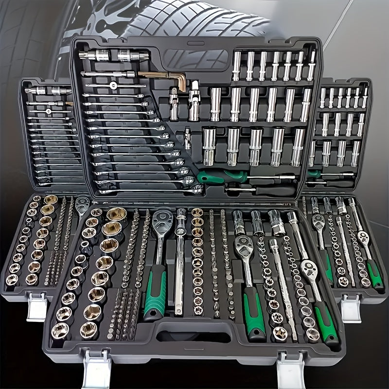 46/216pcs Dual-Use Automotive Repair Tool Set | Universally Applicable for Home and Outdoor, Steel Construction, 1/2*1/4*3/8" Drive Depths, Standard Sockets, Professional Racing-Grade Quick-Change