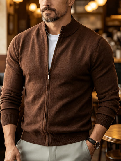 Men's Stand Collar Knit Cardigan Full-Zip Casual Fall Sweater