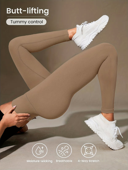 Women's High-Waisted Slimming Ribbed Leggings for Yoga