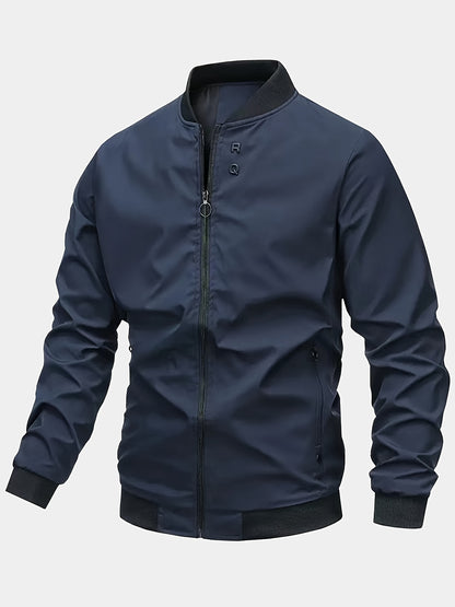 Men's Stylish Windproof Jacket - Solid Color, Stand Collar, Zip-Up with Pockets, Lightweight Polyester for All Seasons, Casual & Outdoor Wear, Allseason Jacket | Zipup Jacket | Polyester Jacket, Windbreaker Jacket