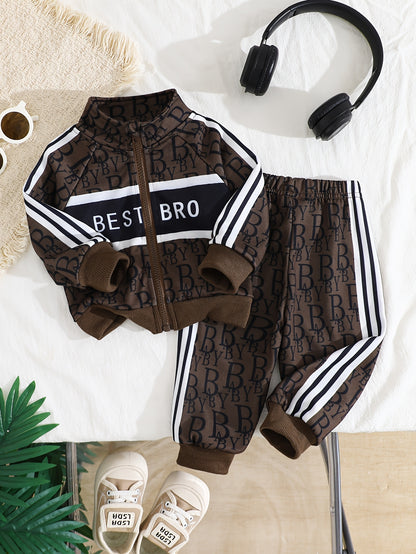 Baby Boy Fall Winter Letter Print Jacket and Pants Set - ayq