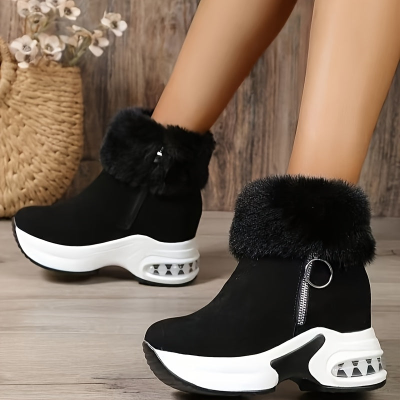 Women's Mid-Calf Boots, Winter New Arrival Thick-Soled Fleece-Lined Warm Short Ankle Boots with Extra Padding