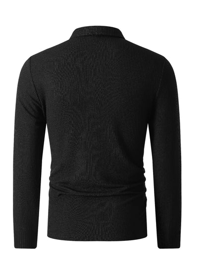 Men's Casual Long-Sleeve Ribbed Polo Shirt for Fall/Winter