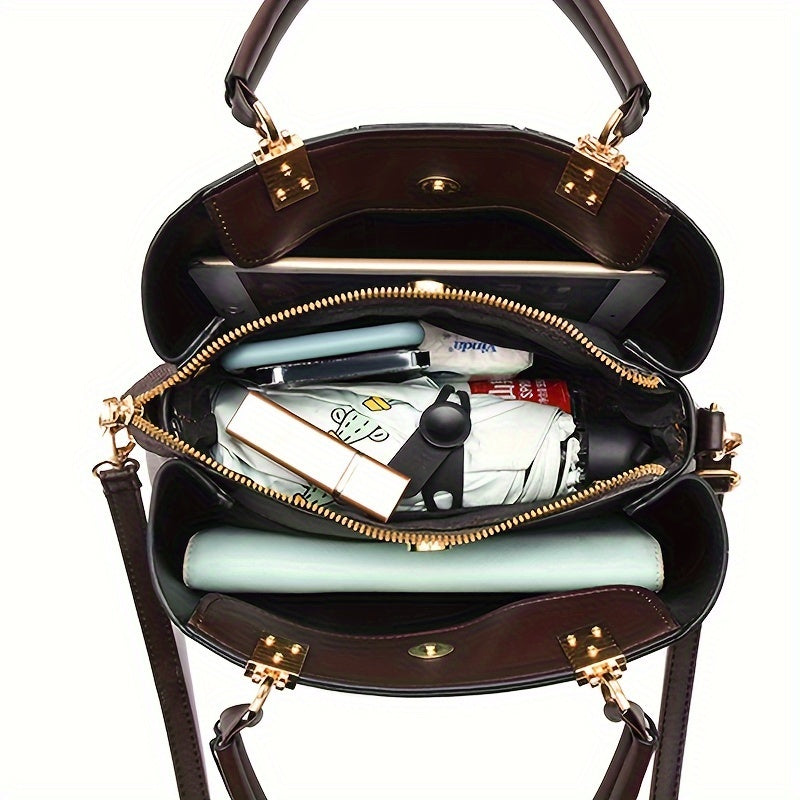 Elegant Large Capacity PU Shoulder Bag for Women with Animal Print
