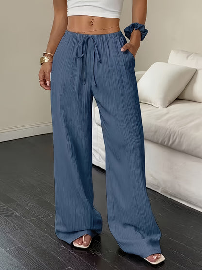 Women's Casual Wide Leg Pants with Elastic Waist and Pockets