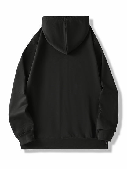 Men'S Golden Letter Print Hooded Sweatshirt - Happy New Year Lettering, Soft Knit Micro-Elastic Fabric, Loose Fit Casual Pullover Hoodie with Front Pocket, Streetwear Style, Unisex Apparel, Durable Material, Trendy Design, Ho