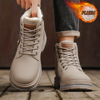 Men's Snow Sports Training Shoes for Autumn and Winter, Featuring a Plush-lined Thick Design for All-over Comfort. Soft, Light Beige-friendly, and Thickly Insulated for Warmth, Suitable for Various Winter Leisure Activities.