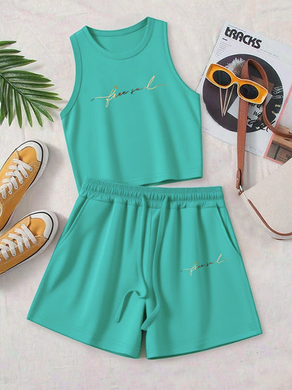 Casual Women’s Two-Piece Set with Printed Top and Shorts