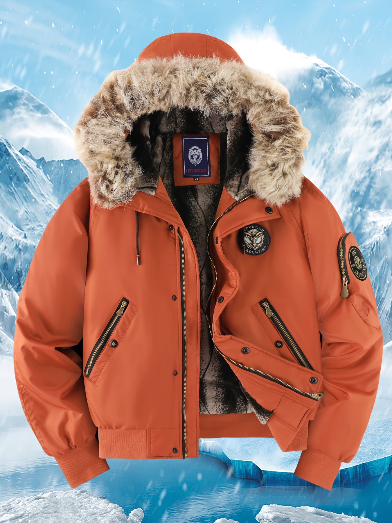 Men's Winter Coat - New Warm Hooded Jacket with Golden Print Accents, Loose Fit Casual Outerwear for Cold Weather, Machine Washable, Thick Comfort Plush Lining