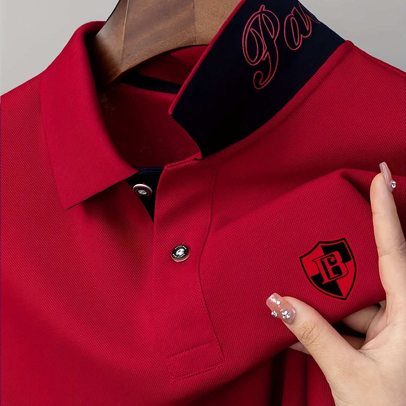 Men'S Fashion Short-Sleeve POLO Shirt | Contrast Rib-Knit Collar with 3D High-Frequency Print | Casual Style, Regular Fit, Summer Season - ayq
