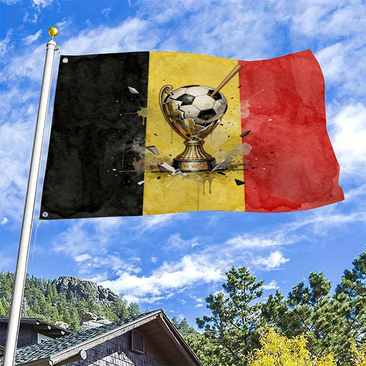 Belgian Soccer Flag with Trophy & Ball Design, 3x5 ft Polyester - ayq