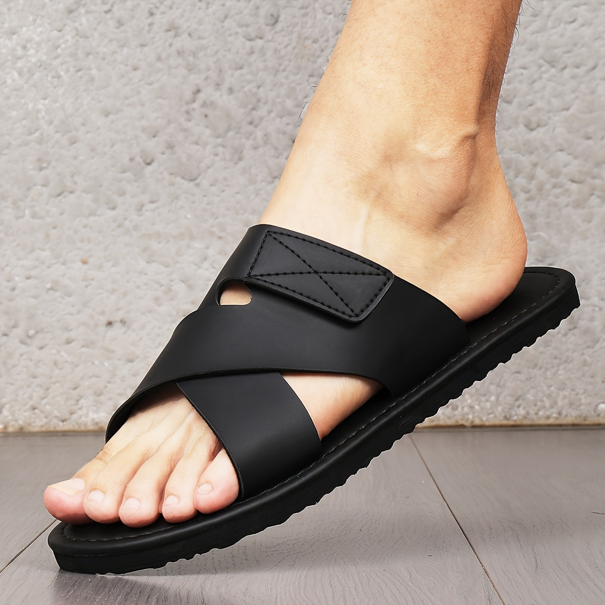 Men's Casual Flat-Soled PU Flip-Flop Slippers - Wide Fit