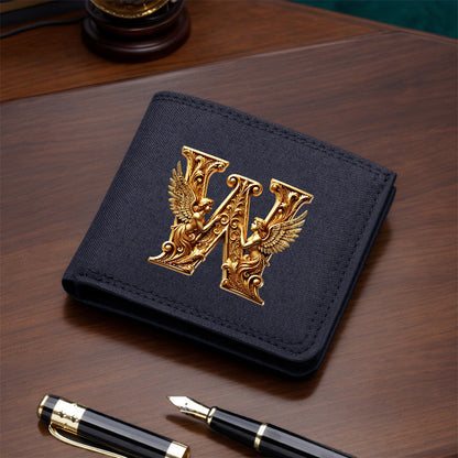 1pc Men's Short Canvas Initial Name Wallet, Zippered Denim Wallet for Men, Plain Ultra-Thin Letter Wallet for Men