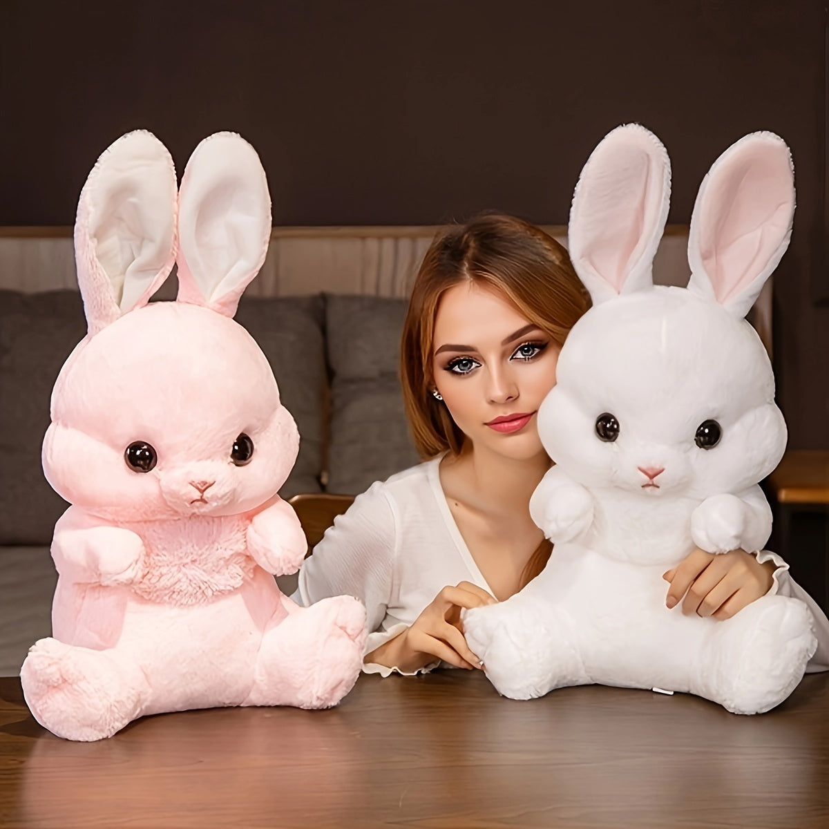 A New Fluffy and Adorable Sitting Long-eared Rabbit Plush Toy, a Soft and Cute Large Rabbit Doll Creative Pillow for Home Decoration and Birthday Party Gifts