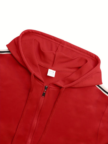 New Cross-Border Casual Sportswear Set of 2pcs, Hooded Zipper Cardigan Jacket Is Easy And Easy to Match, Side Striped Sweatpants Hide Meat And Show Long Legs, Daily Commute, Full of Comfort, Black Main Tone + Side Stripes