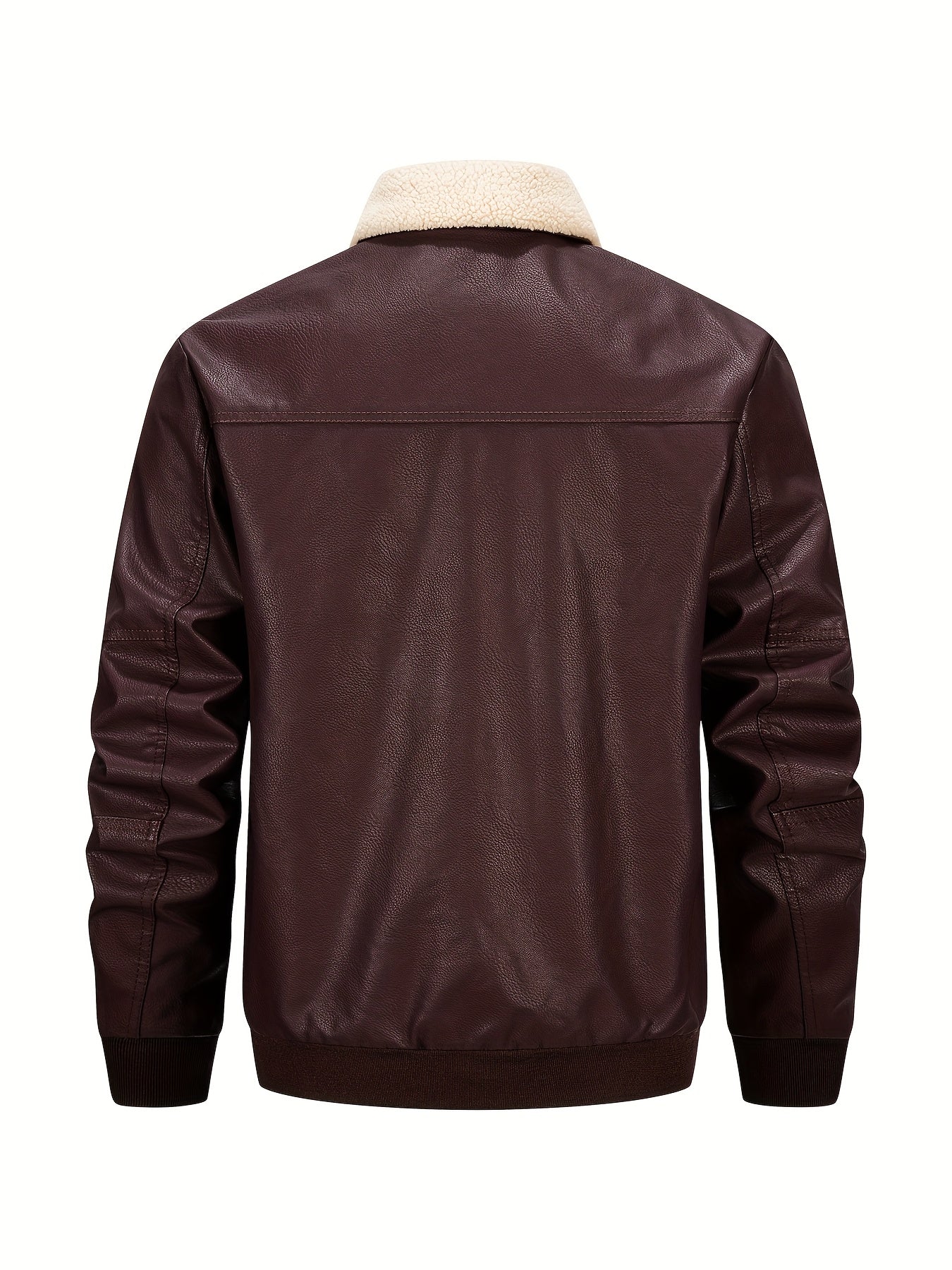 Men'S Faux Leather Bomber Jacket with Fleece Lining - Casual Motorcycle Style, Zip-Up, Long Sleeve, Drop Shoulder, Polyester Lining, Regular Fit, Outdoor & Hiking Wear, Outdoor Jacket | Bomber Jacket | Polyester Lined Jacket