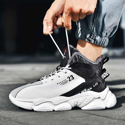 Men's High-Top Winter Sneakers with Thick Rubber Sole & Warm Fabric - Black/White/Grey/Grey Sneakers for Gym,, Casual Wear, Trainers, High Top Sneakers For Men, Black Trainers Men, Mens Shoe, High Tops Sneakers For Men Black,