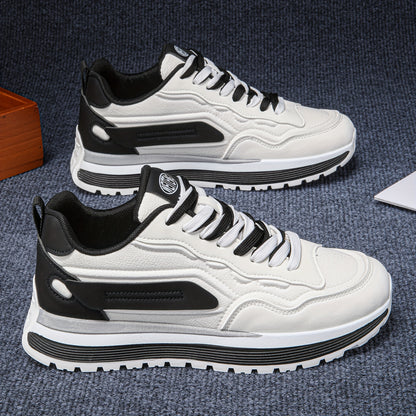 Men'S Breathable Lace-Up Sneakers - Color Block Design, Thick Sole, Casual Athletic Shoes for Casual Attire, Low-Top Style, Lace-Up Closure, PVC Sole, Fabric Inner, Round Toe, Faux Upper, Available in Black, Gray, Blue, Green