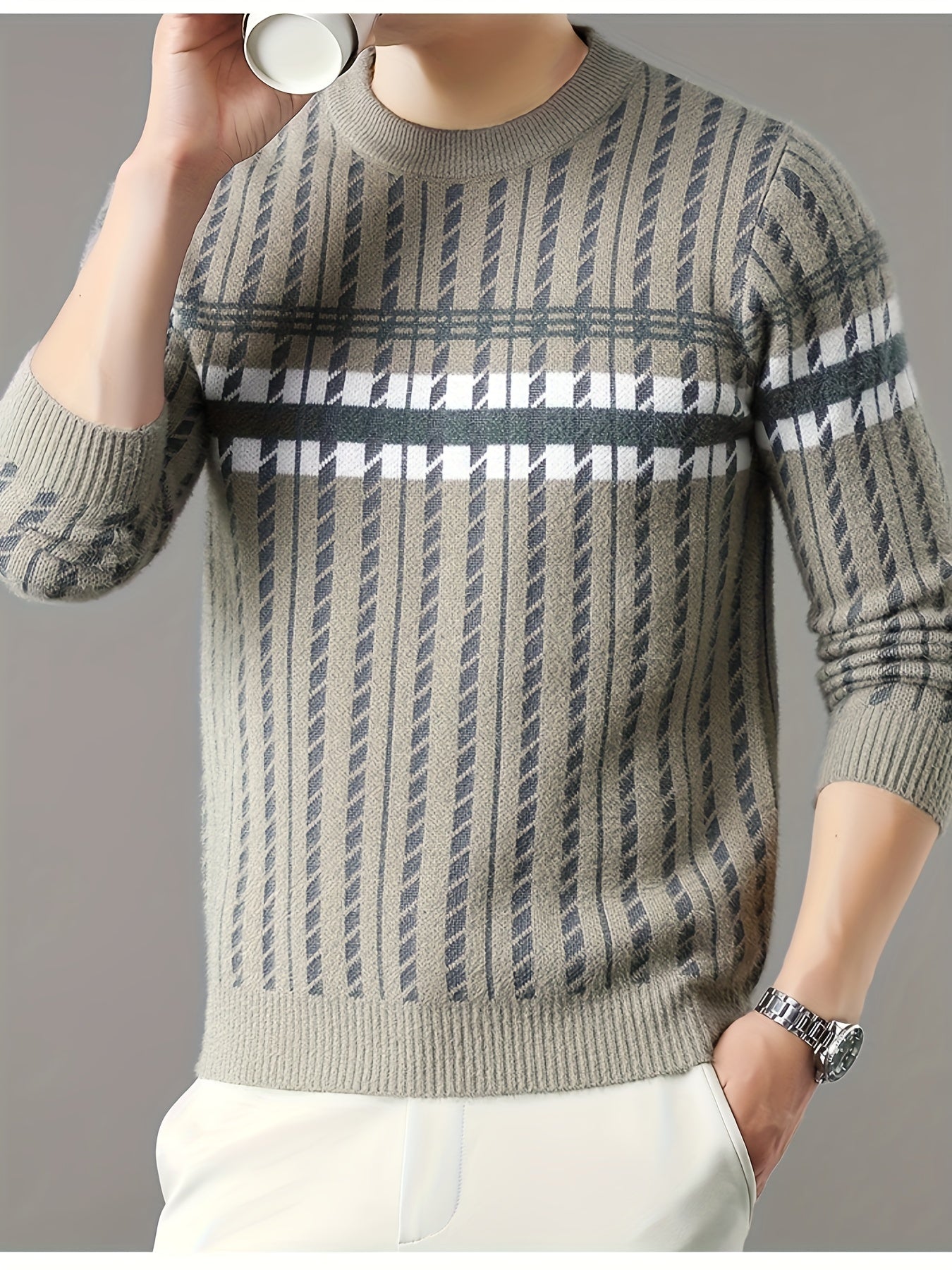 Men'S Stylish Thick Knit Sweater for Autumn And Winter, a New Casual Pullover for Warmth