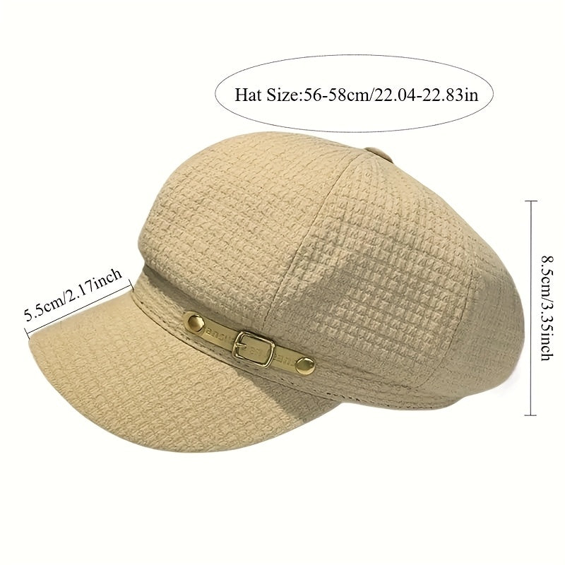 Vintage Plaid Octagonal Breton Cap for Women, Spring & Autumn
