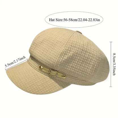 Vintage Plaid Octagonal Breton Cap for Women, Spring & Autumn