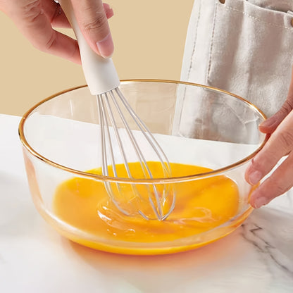 White Manual Silicone Whisk, a Hand-Held Baking Mixing Tool, Featuring 5 Highly Elastic Wires for Stirring, Easy to Clean Kitchen Baking Utensil.