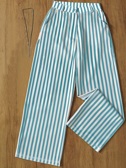 Women's High-Waist Vertical Stripe Wide-Leg Pants for Spring