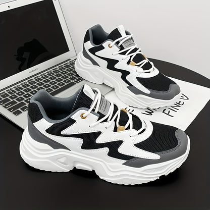 Men'S Casual Sports Shoes, Solid Color, Round Toe, Lace-Up, Faux Upper, Mesh Inner, EVA Sole, Cloth Insole, All-Season Comfort Sneakers
