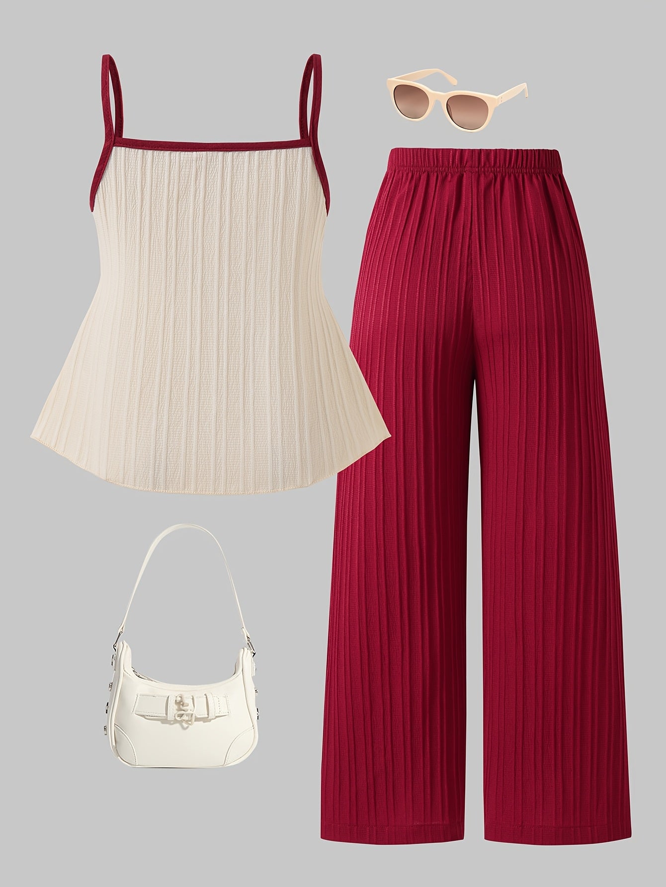 Girls' Casual Bow Tie Camisole & Solid Pants Set for Spring-Summer