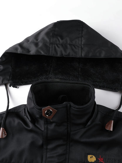 Men'S Winter Fleece-Lined Military-Style Jacket - Thickened Zip-Up Coat with Large Pockets, Olive Green Casual Winter Coat for Outdoor Activities, Winter Coats, Durable Fabric Coat