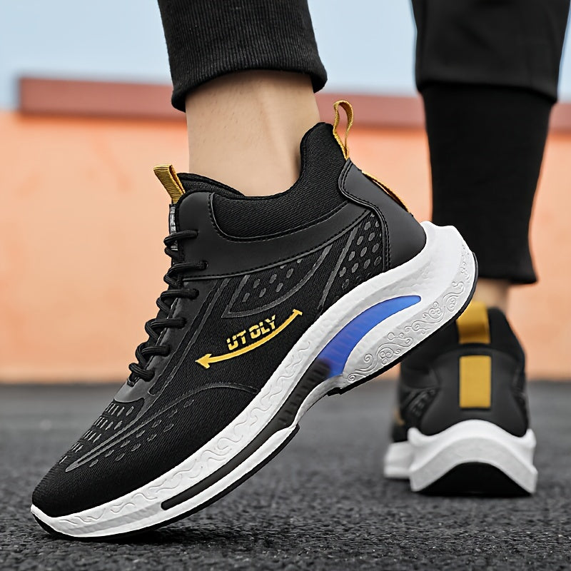 Men'S High-Top Lace-Up Athletic Sneakers - Breathable Fabric, PVC Sole, EVA Insole, Stylish Blue  White Design for Casual and Outdoor Activities, Everyday Sneakers   Sporty Casual Shoes   Durable PVC Sole