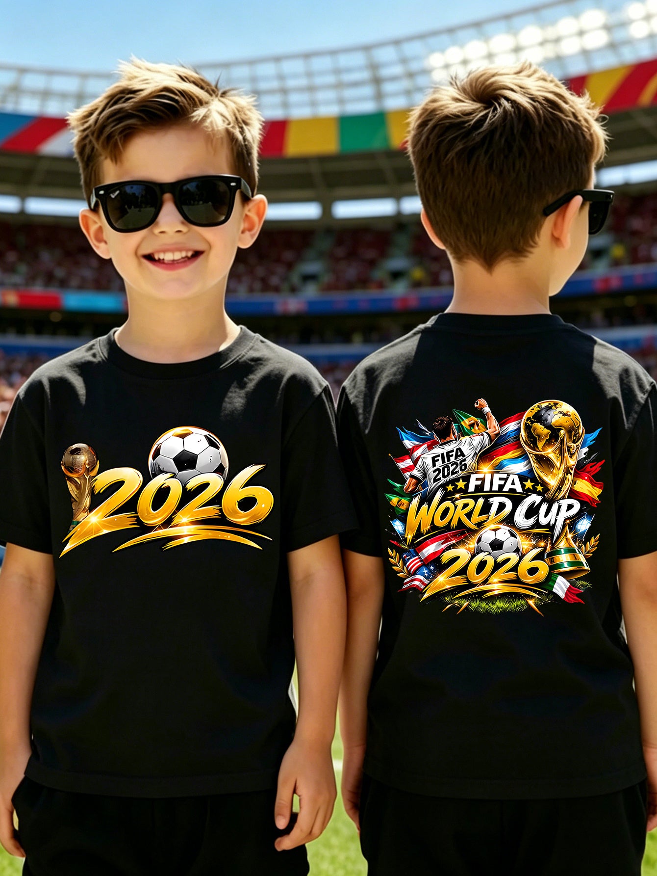 Kids 2026 World Cup Soccer T-Shirt with Double-Sided Print