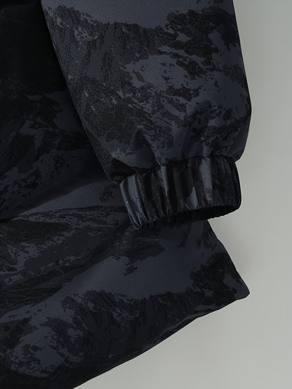 Men's Winter Mountain Camo Hooded Jacket with Insulating Polyester Fill - Stand Collar & Zippered Pockets, Machine Washable Outdoor Coat for Hiking, Camping, Casual Wear - White/Black/Gray (Regular Fit) by Ocean Muai Xing