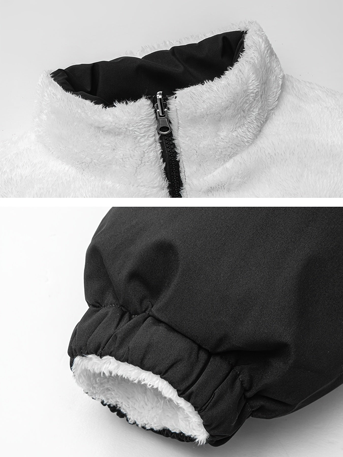 Men's Dual-Sided Insulated Jacket with Full-Zip Closure & Stand Collar - Reversible Winter Coat with Warm Filling, Machine Washable, White & Black Outer Layers, Casual & Formal Outerwear for Skiing, Snowboarding, Everyday Use