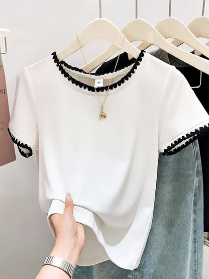 Women’s Summer Embroidered Cotton Lace Short Sleeve Top