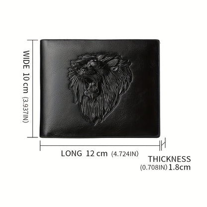 1pc Men's Lion 3D Embossed Pattern Wallet, Business PU Leather Wallet