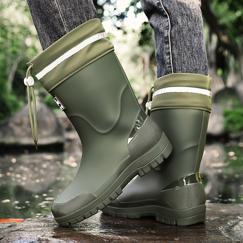 Men's Lightweight Rubber Rain Boots Casual Mid-Calf Style