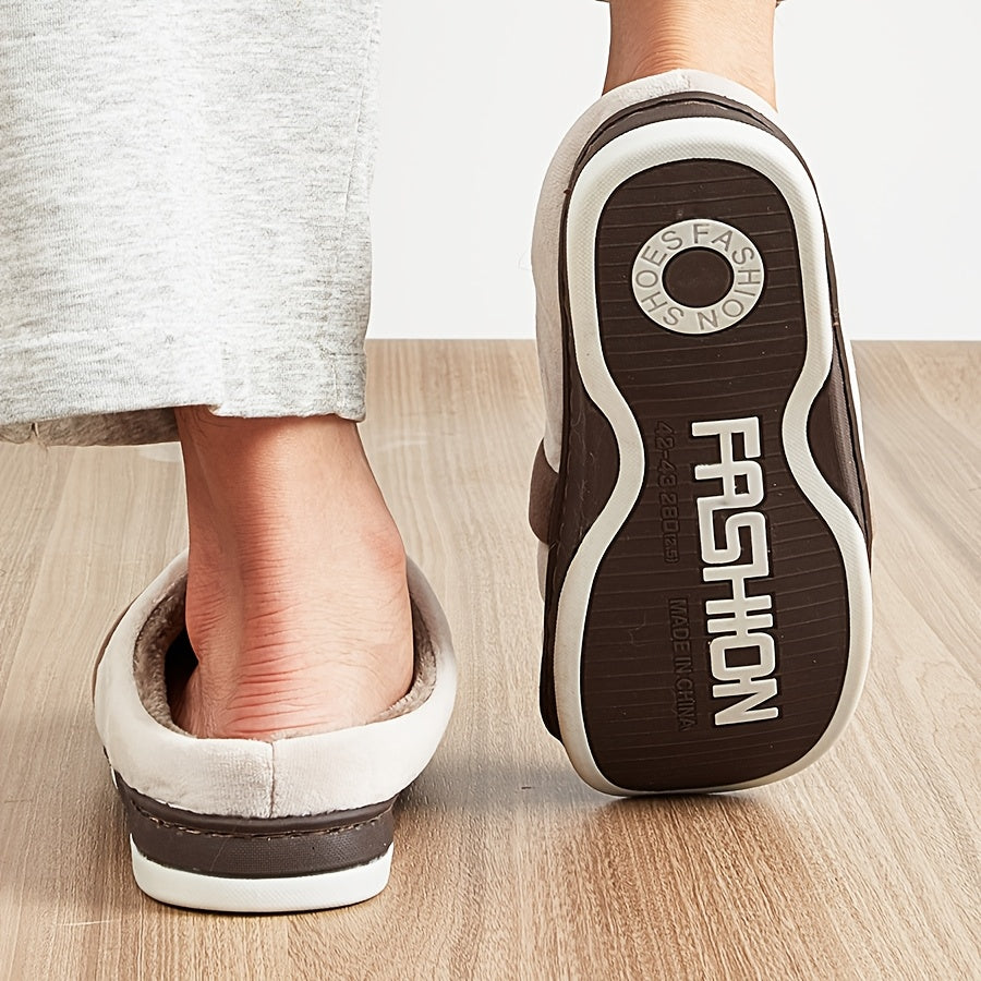 Men's Plush Memory Foam Plaid Slippers for Winter Comfort