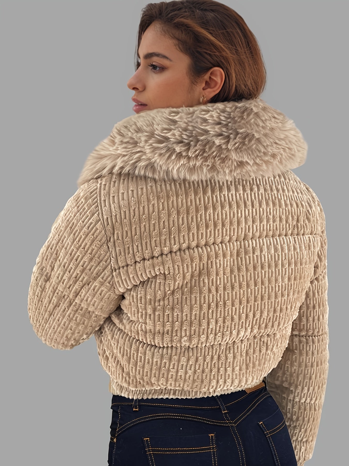 Women'S Winter Jacket - Full-Zip Coat with Detachable Fur Collar, Burgundy/Red - Cold Weather Outerwear for Everyday & Formal Events